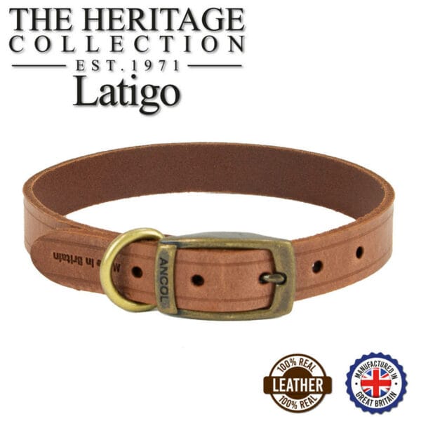 Ancol Latigo Leather Dog Collar -  Chestnut