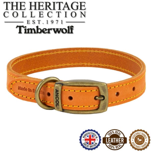 Ancol Timberwolf Leather Dog Collar -  Mustard