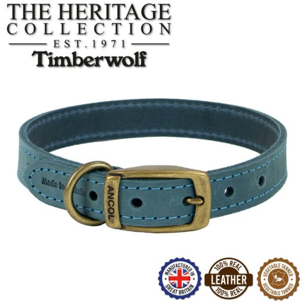 Ancol Timberwolf Leather Dog Collar - Blue