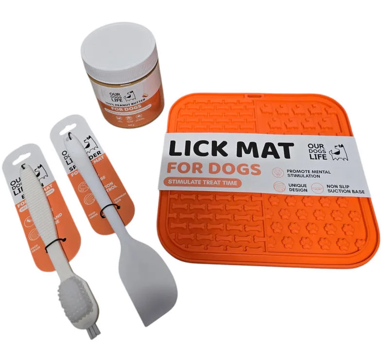 Our Pets Life Lick Mat For Dogs with Spreader & Peanut Butter Bundle