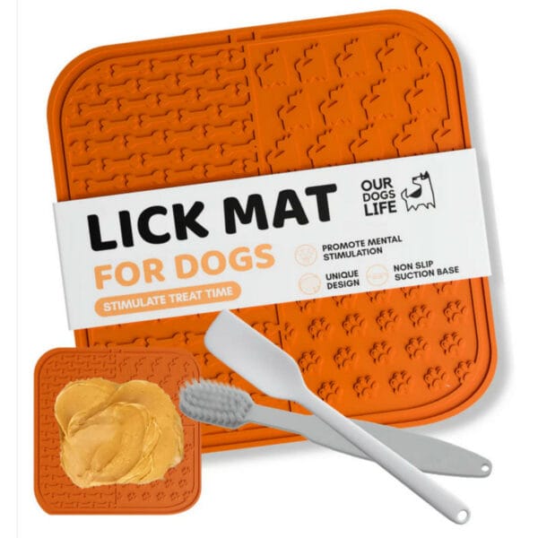 opl 1899 our dogs life lick mat for dogs with spreader brush 1